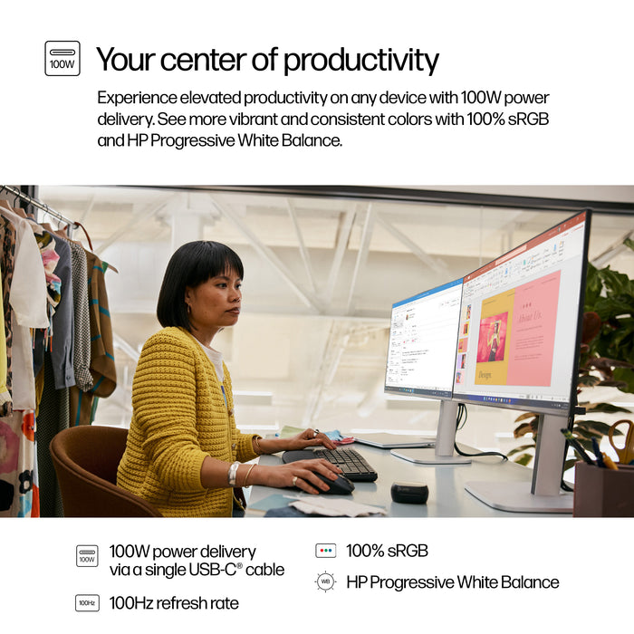 HP Series 5 Pro 23.8 inch FHD USB-C Monitor - 524pu, 60.5 cm (23.8"), 1920 x 1080 pixels, Full HD, LCD, 5 ms, Black