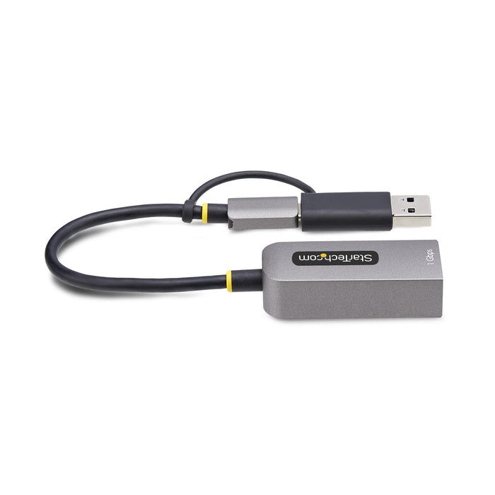 StarTech.com USB-C to Ethernet Adapter with USB-A Dongle, 10/100/1000Mbps, USB 3.0 to Gigabit Ethernet Network Adapter, 6in/15cm Attached Cable, USB GbE Adapter, Wired, USB Type-A/USB Type-C, Ethernet, 5000 Mbit/s, Grey