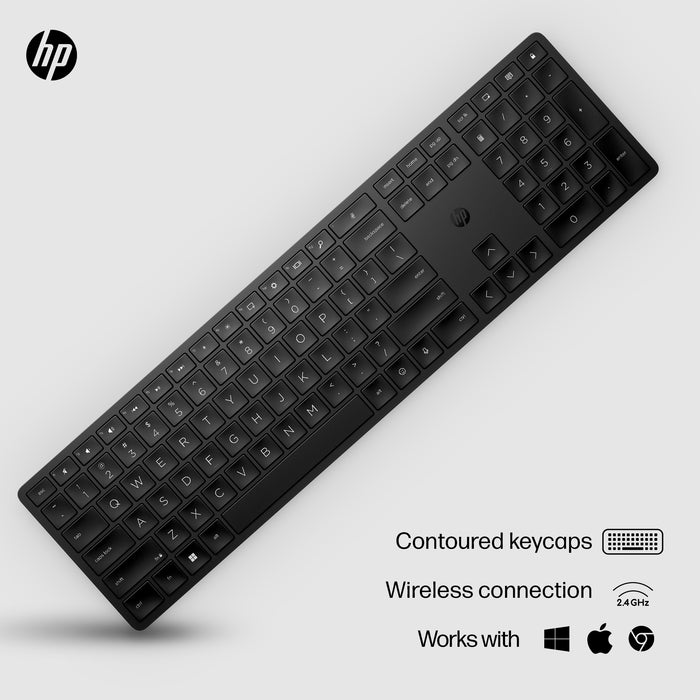 HP 450 Programmable Wireless Keyboard, Full-size (100%), Wired & Wireless, RF Wireless + USB, Black