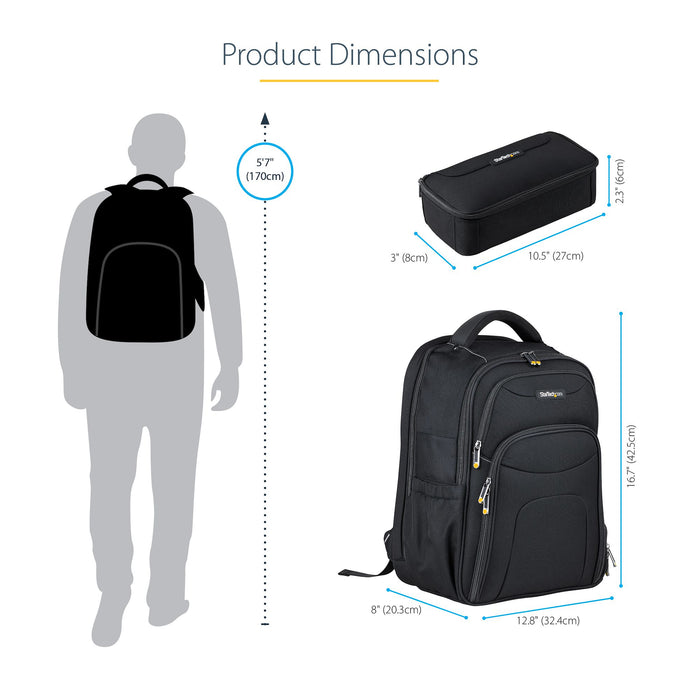 StarTech.com 15.6" Laptop Backpack with Removable Accessory Organizer Case - Professional IT Tech Backpack for Work/Travel/Commute - Ergonomic Computer Bag - Durable Ballistic Nylon - Notebook/Tablet Pockets, Backpack, 39.6 cm (15.6"), 1.5 kg