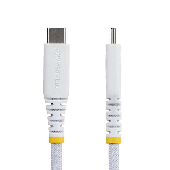 StarTech.com 3m (10ft) White USB-C Charging Cable, 60W (3A) PD, Dual-Layer Braided Nylon/TPE Jacket, Rugged USB C Charging Cord, USB 2.0 Laptop Charger Cable, 3 m, USB C, USB C, USB 2.0, 0.48 Gbit/s, White