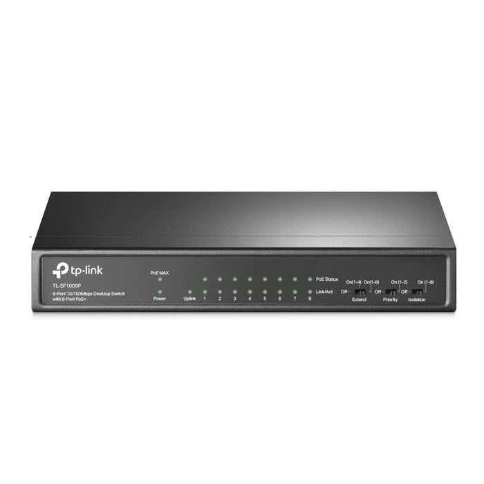TP-Link 9-Port 10/100Mbps Desktop Switch with 8-Port PoE+, Unmanaged, Fast Ethernet (10/100), Full duplex, Power over Ethernet (PoE), Wall mountable