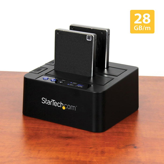StarTech.com Standalone Hard Drive Duplicator, Dual Bay HDD/SSD Cloner/Copier, USB 3.1 (10Gbps) to SATA III HDD/SSD Docking Station, Hard Disk Duplicator Dock, Hard Drive Cloner, HDD duplicator, 2 copies, USB 3.1, Black, Plastic, USB Type-B