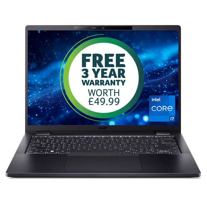 Acer TravelMate P6 TMP614-53, 14" WUXGA IPS SlimBezel, Intel Core i7-1355U, 16 GB LPDDR5, 512GB PCIe NVMe SED SSD, 3 Years Carry in, Windows 11 Pro, Intel® Core™ i7, 35.6 cm (14"), 1920 x 1200 pixels, 16 GB, 512 GB, Windows 11 Pro