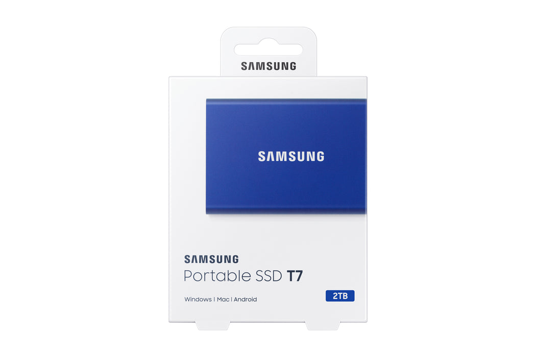 Samsung Portable SSD T7, 2 TB, USB Type-C, 3.2 Gen 2 (3.1 Gen 2), 1050 MB/s, Password protection, Blue