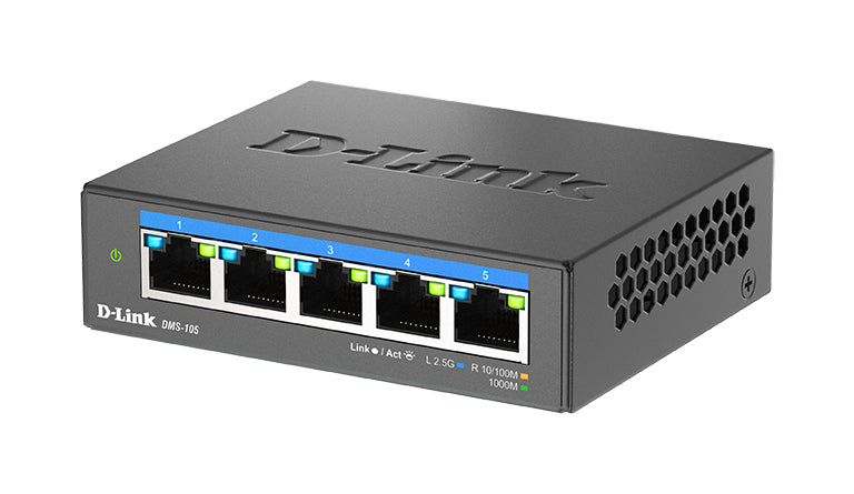 D-Link 5-Port Multi-Gigabit Unmanaged Switch, Unmanaged, 2.5G Ethernet (100/1000/2500), Rack mounting, Desktop