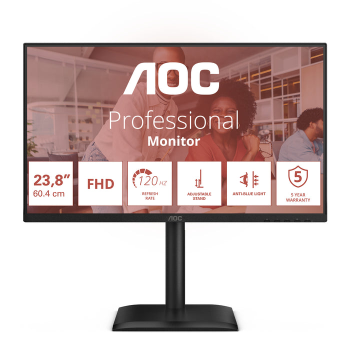 AOC 24E4U, 60.5 cm (23.8"), 1920 x 1080 pixels, Full HD, LED, 4 ms, Black