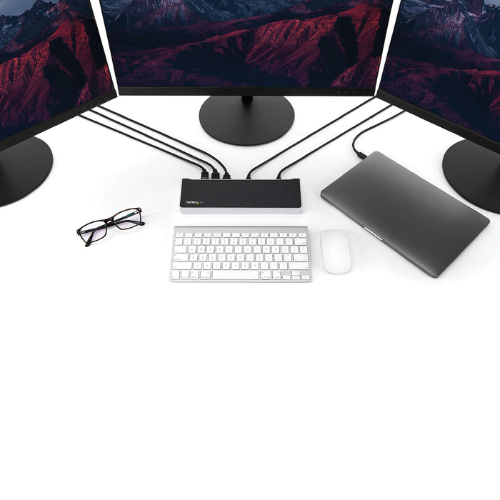 StarTech.com 4K USB-C Dock, Triple UHD 4K Monitor Docking Station, Mac/Windows, HDMI & DisplayPort, 60W PD, 5x USB 5Gbps Hub, TAA