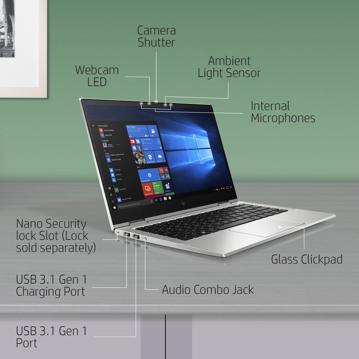 HP EliteBook x360 830 G7, Intel® Core™ i5, 1.6 GHz, 33.8 cm (13.3"), 1920 x 1080 pixels, 8 GB, 256 GB