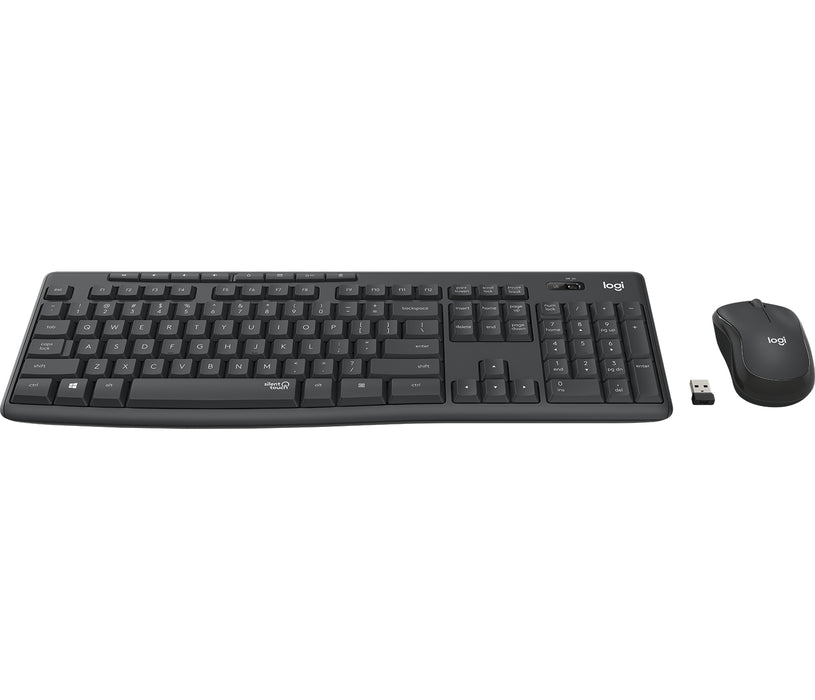 Logitech MK295 Silent Wireless Combo, Full-size (100%), USB, QWERTY, Graphite, Mouse included