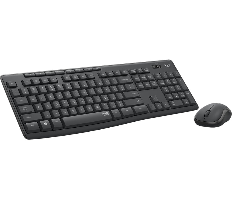 Logitech MK295 Silent Wireless Combo, Full-size (100%), USB, QWERTY, Graphite, Mouse included