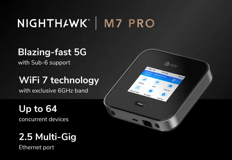 NETGEAR Nighthaw M7 Pro, Cellular network router, Black, Portable, LCD, 7.11 cm (2.8"), Gigabit Ethernet