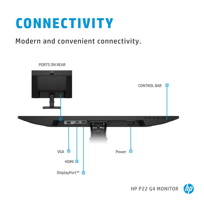 HP P22 G4 22 FHD Monitor, 54.6 cm (21.5"), 1920 x 1080 pixels, Full HD, 5 ms, Black