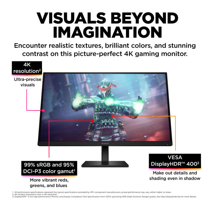OMEN by HP OMEN by 27 inch UHD 144Hz Gaming Monitor - OMEN 27k, 68.6 cm (27"), 3840 x 2160 pixels, 4K Ultra HD, LCD, 1 ms, Black