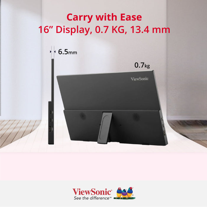 Viewsonic VA1650, 40.6 cm (16"), 1920 x 1080 pixels, Full HD, LED, 7 ms, Black