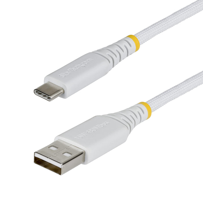 StarTech.com 2m (6.6ft) USB-A to USB-C Fast Charging Cable, 15W 3A, Dual-Layer Braided Nylon/TPE Jacket, Durable USB-A to Type C Charger Cord, White USB A to USB C Cable, 2 m, USB A, USB C, USB 2.0, 0.48 Gbit/s, White