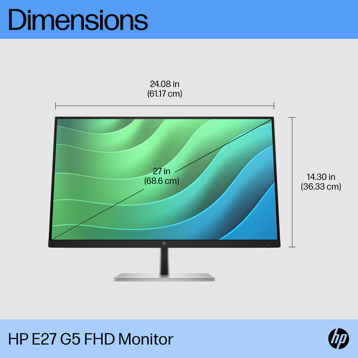 HP E27 G5 FHD Monitor, 68.6 cm (27"), 1920 x 1080 pixels, Full HD, LCD, 5 ms, Black
