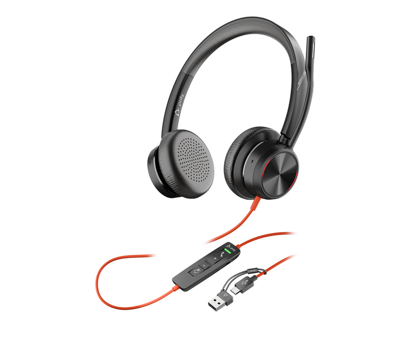 HP Poly Blackwire 8225 Stereo Microsoft Teams Certified USB-C Headset +USB-C/A Adapter, Wired, Office/Call center, 186 g, Headset, Black