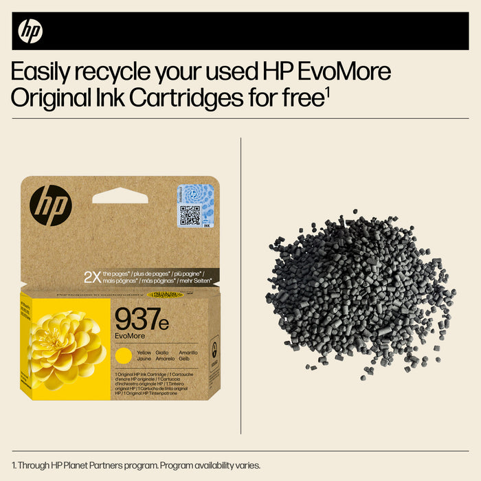 HP 937e EvoMore Yellow Original Ink Cartridge, High (XL) Yield, Yellow, 1 pc(s), 1650 pages, Single pack