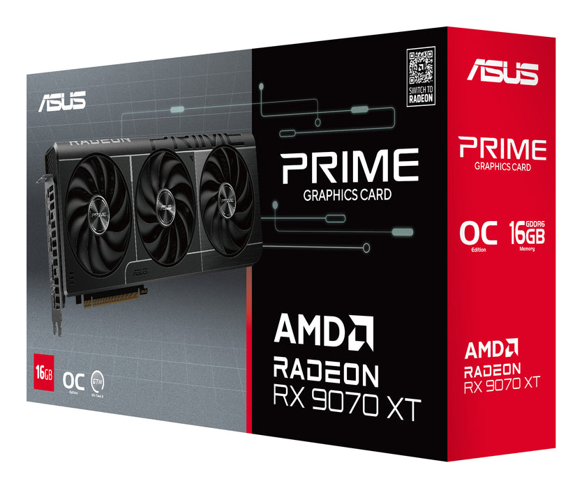 ASUS Prime -RX9070XT-O16G, Radeon RX 9070 XT, 16 GB, GDDR6, 256 bit, 7680 x 4320 pixels, PCI Express 5.0