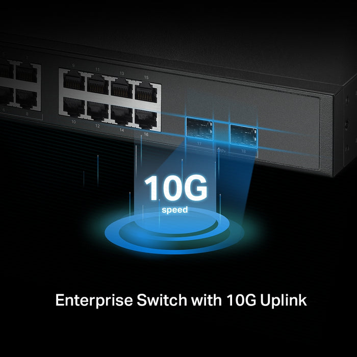 TP-Link Omada 16-Port 2.5G and 2-Port 10GE SFP+ L2+ Managed Switch with 8-Port PoE+, Managed, L2+, 2.5G Ethernet (100/1000/2500), Power over Ethernet (PoE), Rack mounting, 1U