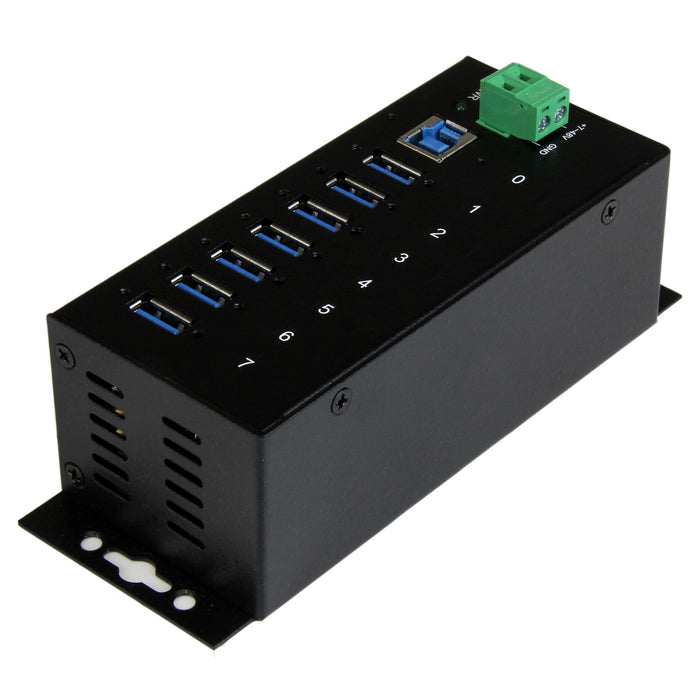 StarTech 7-Port USB 3.0 Hub - 5Gbps - Metal Industrial USB-A Hub with ESD Protection & 350W Surge Protection - Din Rail, Wall or Desk Mountable - TAA Compliant USB Expander Hub (ST7300USBME)