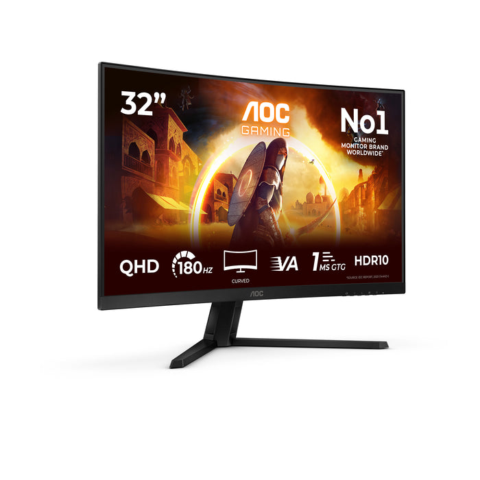 AOC G4 CQ32G4VE, 80 cm (31.5"), 2560 x 1440 pixels, Quad HD, LCD, 1 ms, Black, Grey