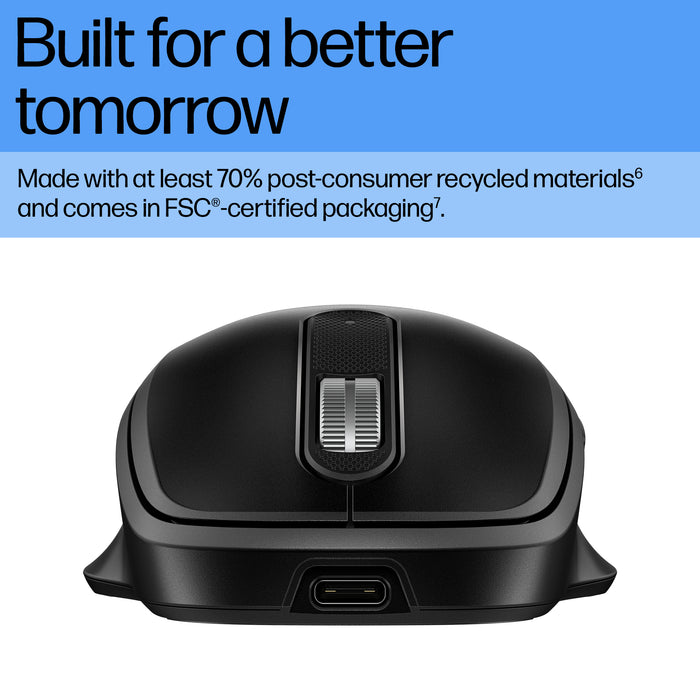 HP 510 Ultra-Fast Rechargeable Wireless Mouse, Ambidextrous, RF Wireless, 4000 DPI, Black