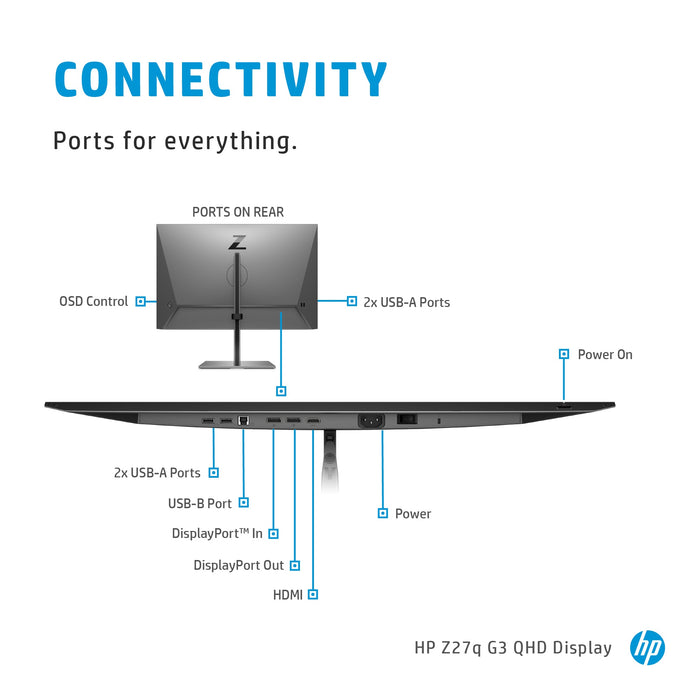 HP Z27q G3 QHD Display, 68.6 cm (27"), 2560 x 1440 pixels, Quad HD, LED, 5 ms, Silver