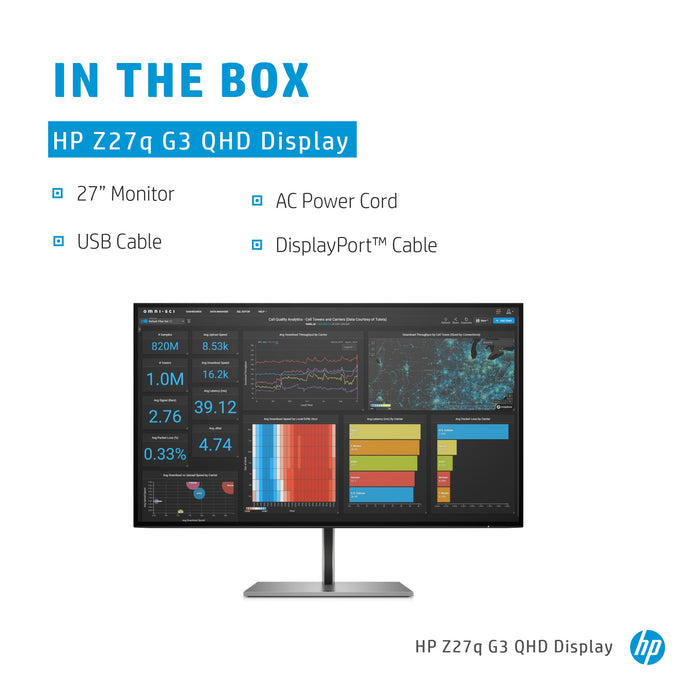 HP Z27q G3 QHD Display, 68.6 cm (27"), 2560 x 1440 pixels, Quad HD, LED, 5 ms, Silver