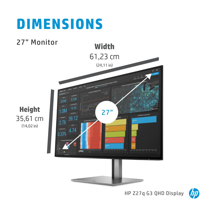 HP Z27q G3 QHD Display, 68.6 cm (27"), 2560 x 1440 pixels, Quad HD, LED, 5 ms, Silver
