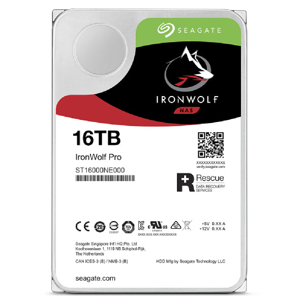Seagate IronWolf Pro ST16000NT001, 16 TB, 7200 RPM, 256 MB, 3.5", Serial ATA III