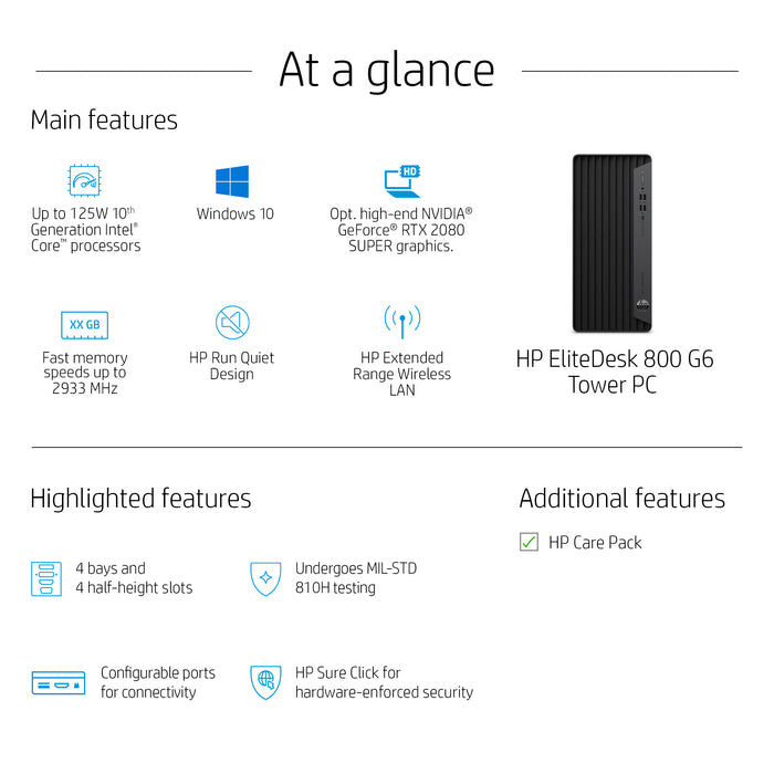 HP EliteDesk 800 G6, 2.8 GHz, Intel® Core™ i9, i9-10900, 32 GB, 1 TB, Windows 10 Pro