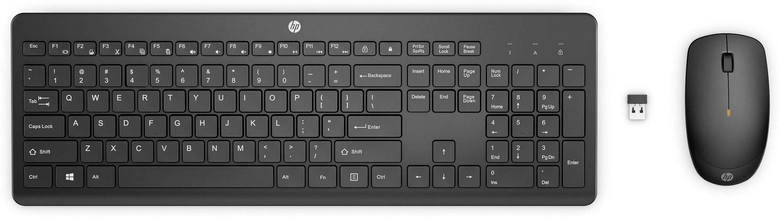 HP 235 Wireless Mouse and Keyboard Combo, Full-size (100%), RF Wireless, Black, Mouse included