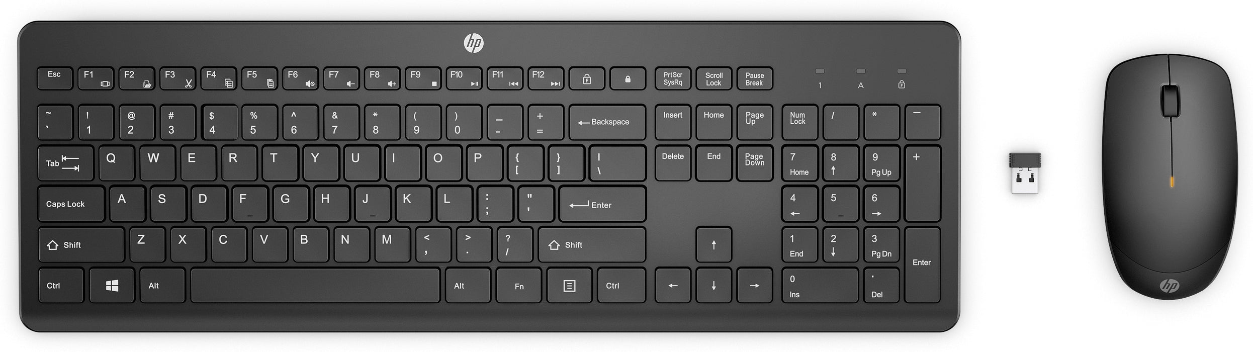 HP 235 Wireless Mouse and Keyboard Combo, Full-size (100%), Wireless, RF Wireless, Black, Mouse included