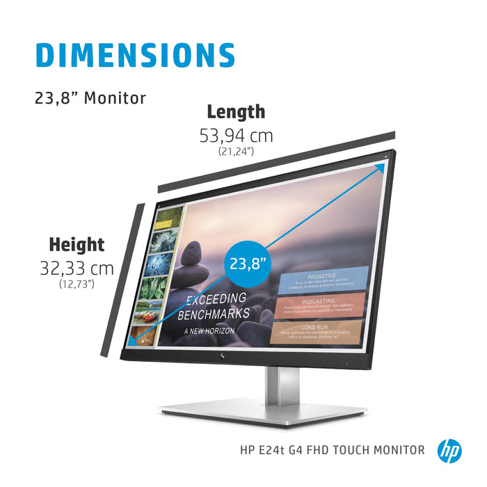 HP E-Series E24t G4, 60.5 cm (23.8"), 1920 x 1080 pixels, Full HD, LCD, 5 ms, Black, Silver