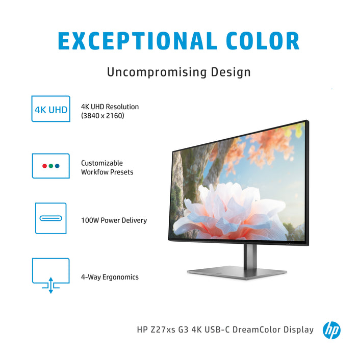HP Z27xs G3, 68.6 cm (27"), 3840 x 2160 pixels, 4K Ultra HD, 14 ms, Black