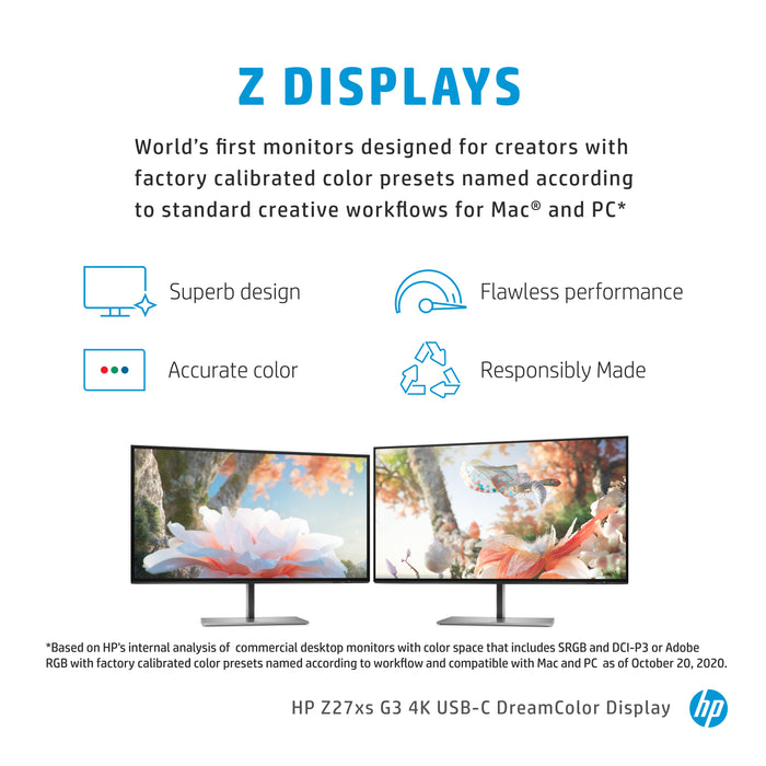 HP Z27xs G3, 68.6 cm (27"), 3840 x 2160 pixels, 4K Ultra HD, 14 ms, Black