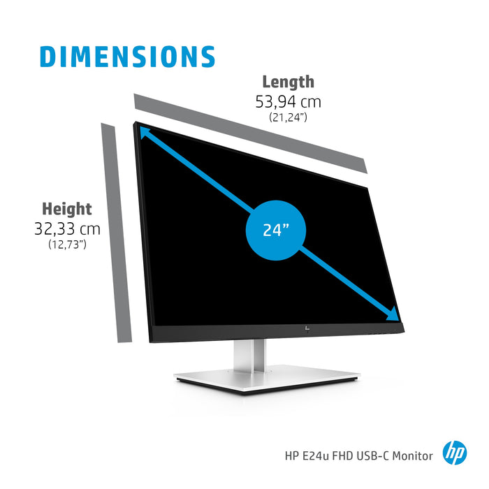 HP E24u G4 FHD USB-C Monitor, 60.5 cm (23.8"), 1920 x 1080 pixels, Full HD, LED, 5 ms, Black, Silver