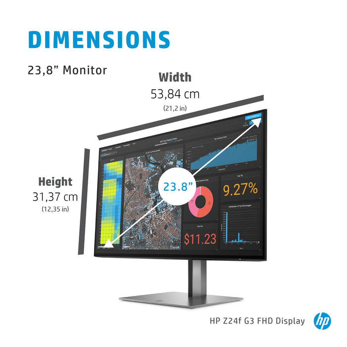 HP Z24f G3 FHD Display, 60.5 cm (23.8"), 1920 x 1080 pixels, Full HD, LED, 5 ms, Silver