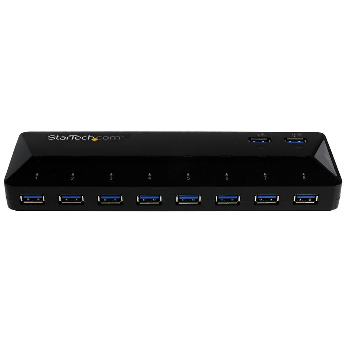 StarTech.com 10-Port USB 3.0 Hub with Charge and Sync Ports - 5Gbps - 2 x 1.5A Ports, USB 3.2 Gen 1 (3.1 Gen 1) Type-B, USB 3.2 Gen 1 (3.1 Gen 1) Type-A, 5000 Mbit/s, Black, Plastic, Status
