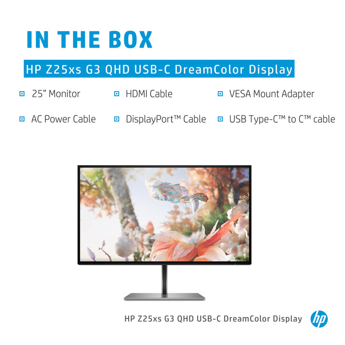 HP Z25xs G3 QHD USB-C DreamColor Display, 63.5 cm (25"), 2560 x 1440 pixels, Quad HD, 14 ms, Black