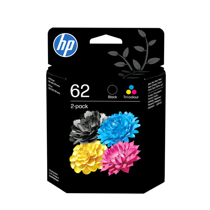 HP 62 2-pack Black/Tri-color Original Ink Cartridges, Standard Yield, Black, Cyan, Magenta, Yellow, Pigment-based ink, Dye-based ink, 2 pc(s), 200 pages