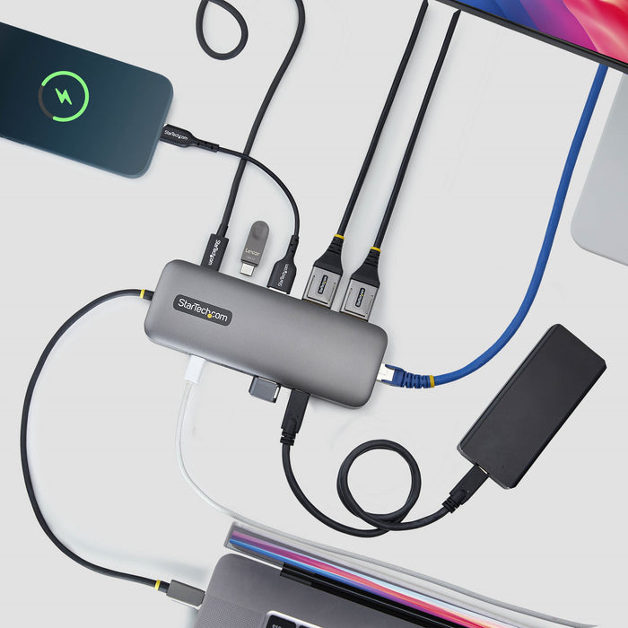 StarTech.com 10-in-1 USB-C to Dual-DisplayPort Multiport Adapter, 100W Power Delivery Charging, 2x 4K 60Hz, 5-Port 5Gbps Hub, Gigabit Ethernet, Type-C Mini Dock, Wired, USB 3.2 Gen 1 (3.1 Gen 1) Type-C, 100 W, 10,100,1000 Mbit/s, Grey, 5 Gbit/s
