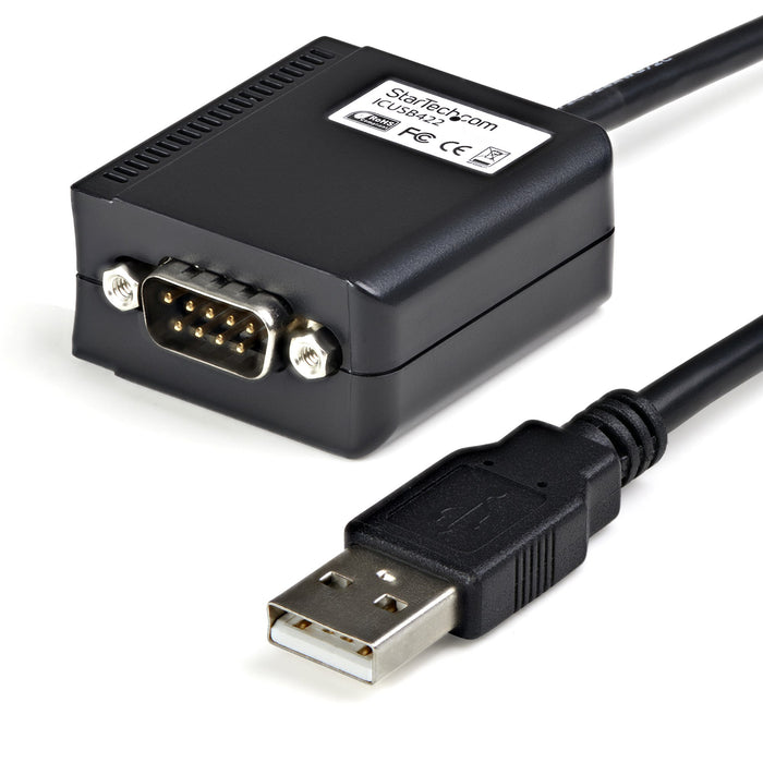 StarTech.com 6ft (1.8m) 1-Port Professional RS422/485 USB Serial Cable Adapter with COM Retention, USB to RS422 Adapter - TAA, DB9 M, USB-A FM, 1.8 m, Black