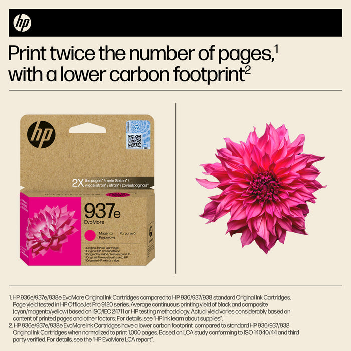 HP 937e EvoMore Magenta Original Ink Cartridge, High (XL) Yield, Magenta, 1 pc(s), 1650 pages, Single pack