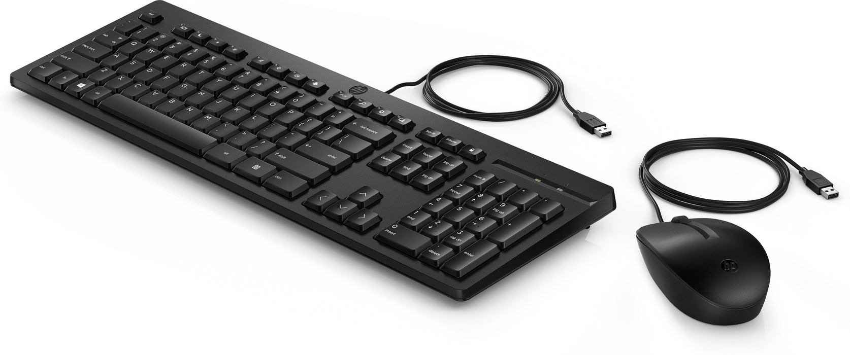 HP 225 Wired Mouse and Keyboard Combo, Full-size (100%), USB, Membrane, Black, Mouse included