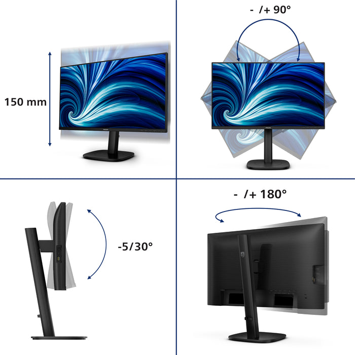 Philips 24B2U3601, 60.5 cm (23.8"), 2560 x 1440 pixels, Quad HD, LCD, 4 ms, Black