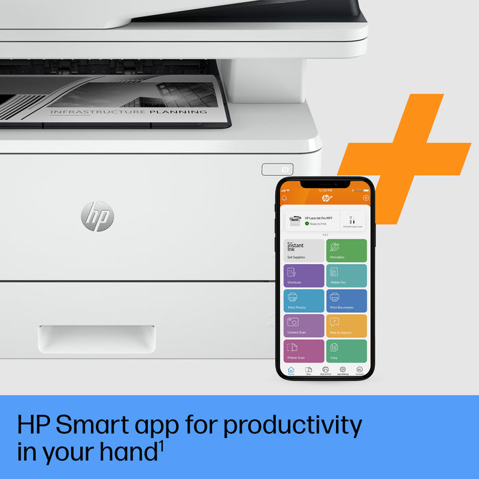 HP LaserJet Pro 4102fdn Multifunction Black and white Printer, Ethernet Only; Copier, Scanner, Laser, Mono printing, 1200 x 1200 DPI, Mono copying, A4, White