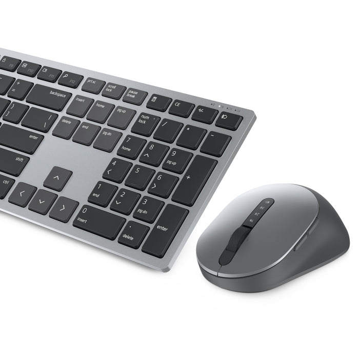 DELL Premier Multi-Device Wireless Keyboard and Mouse - KM7321W - UK (QWERTY), Full-size (100%), Wireless, RF Wireless + Bluetooth, QWERTY, Grey, Titanium, Mouse included